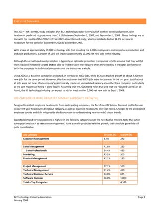 E XECUTIVE  S UMMARY  

 
The 2007 TechTalentBC study indicates that BC’s technology sector is very bullish on their conti...
