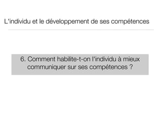 L'individu et le développement de ses compétences 6. Comment habilite-t-on l'individu à mieux communiquer sur ses compétences ? 