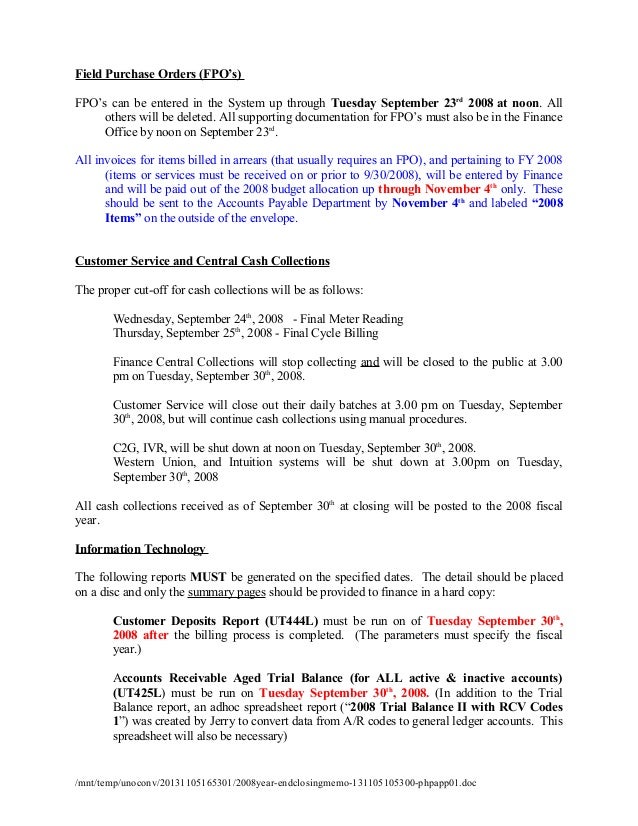 2008 year end closing memo