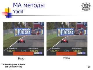 MA методы
Only for
Maxus 



           Yadif




                Было      Стало

CS MSU Graphics & Media
   Lab (Video ...