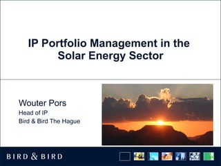 IP Portfolio Management in the  Solar Energy Sector Wouter Pors Head of IP Bird & Bird The Hague 