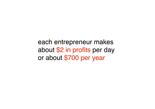 each entrepreneur makes
about $2 in proﬁts per day
or about $700 per year
 