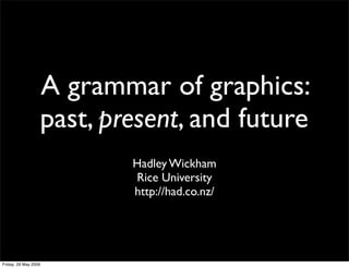 A grammar of graphics:
                  past, present, and future
                          Hadley Wickham
                          Rice University
                          http://had.co.nz/




Friday, 29 May 2009
 