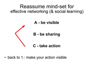 Reassume: requirements
for networking in the Web2.0

             • Technical

              • Mind-set
  Visible / commun...