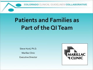 Patients and Families as 
  Part of the QI Team


 Steve Hurd, Ph.D.
   Marillac Clinic
 Executive Director
 