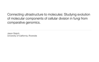 Connecting ultrastructure to molecules: Studying evolution
of molecular components of cellular division in fungi from
comparative genomics.


Jason Stajich
University of California, Riverside
 