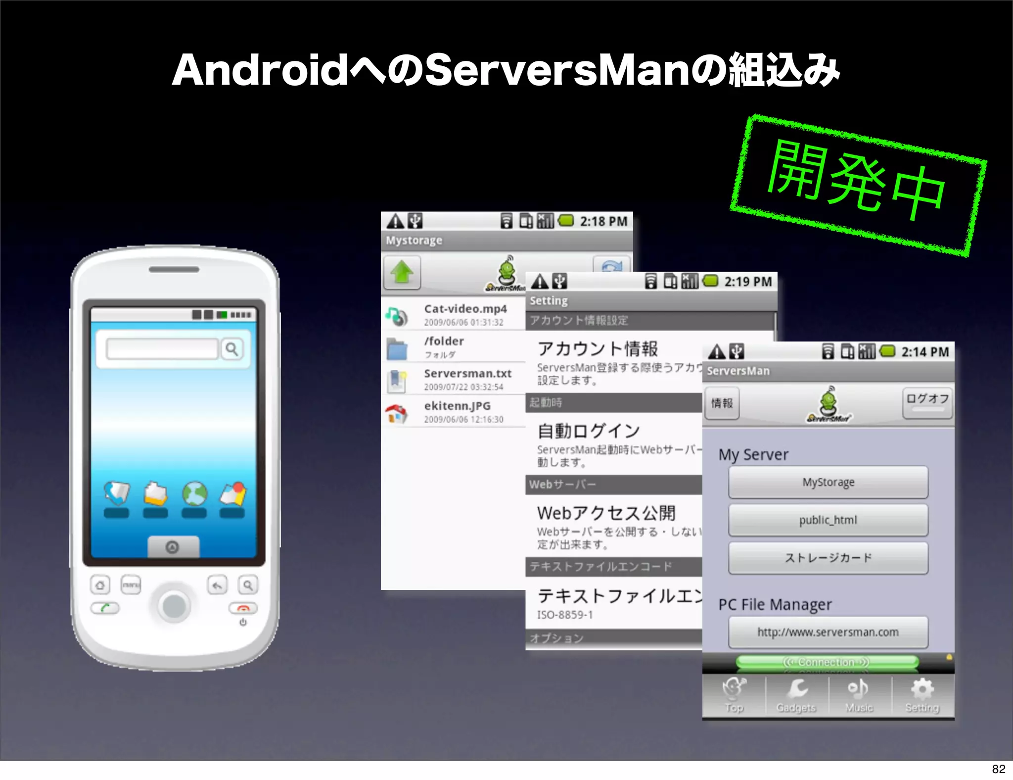 AndroidへのServersManの組込み

                    開発中




                          82
 