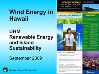 Wind Energy in Hawaii  UHM Renewable Energy and Island Sustainability   September 2009 