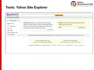 Tools: Yahoo Site Explorer
 