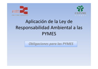 Aplicación de la Ley de 
Responsabilidad Ambiental a las 
R        bilid d A bi t l l
             PYMES
      Obligaciones para las PYMES
 