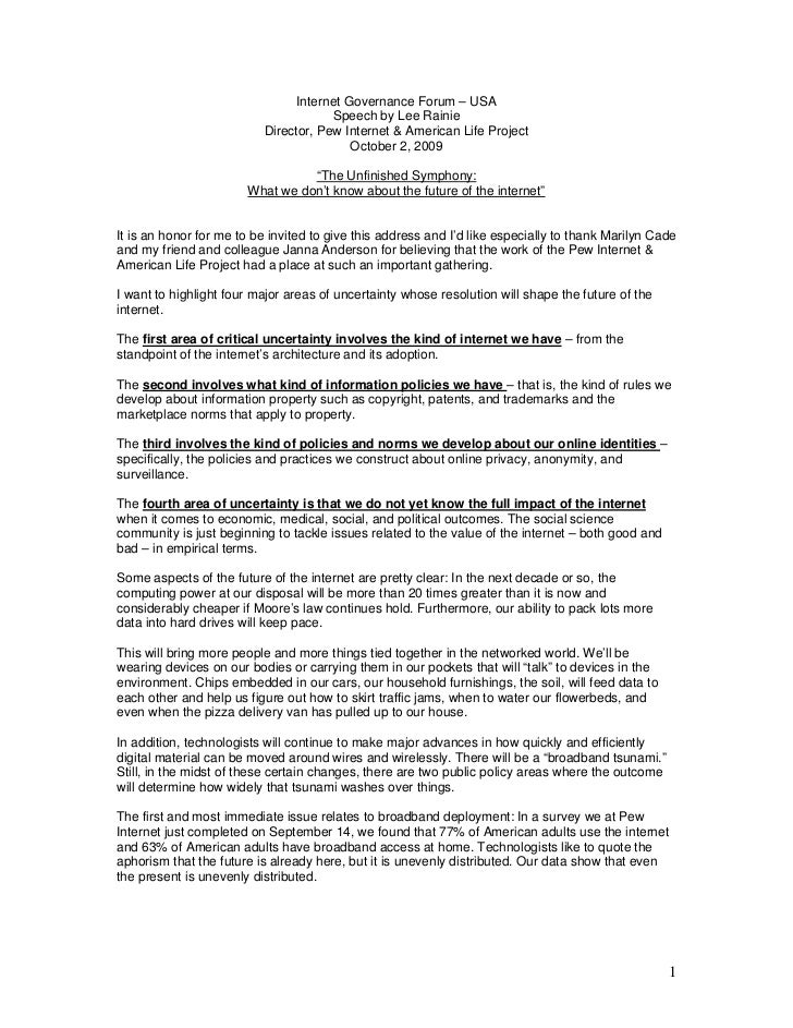 Internet Governance Forum – USA
                                      Speech by Lee Rainie
                          Direc...