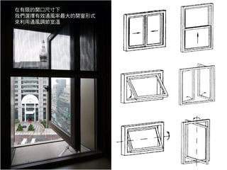 在有限的開口尺寸下
我們選擇有效通風率最大的開窗形式
來利用通風調節室溫




                   22
 