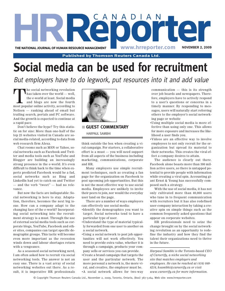 Recruiting, and HR social networking article