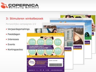 3: Stimuleren winkelbezoek Persoonlijke campagnes 2/2 Verjaardagsmailings Feestdagen Interesses Events Kortingsacties 