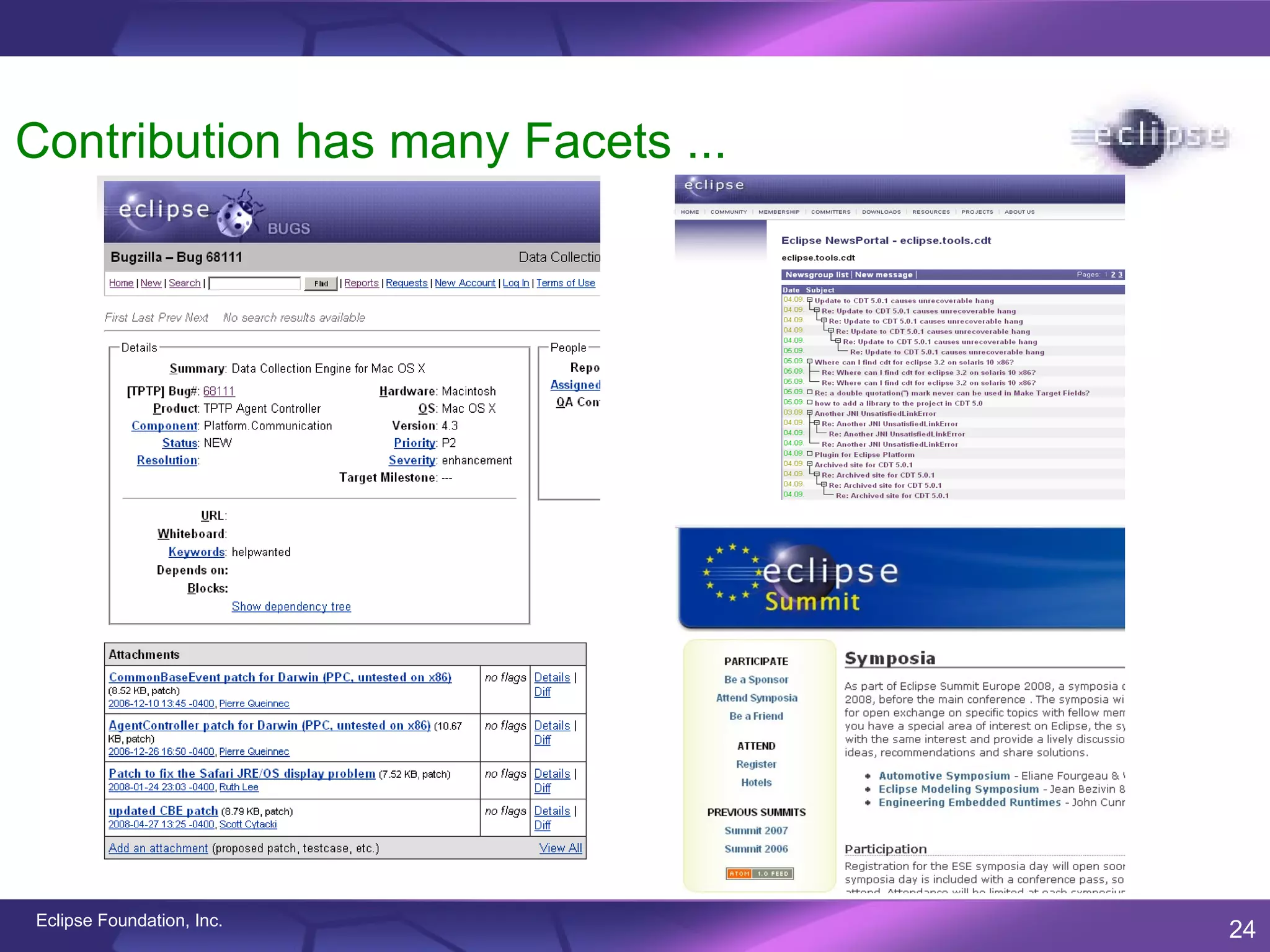Contribution has many Facets ...




Eclipse Foundation, Inc.
                                   24
 