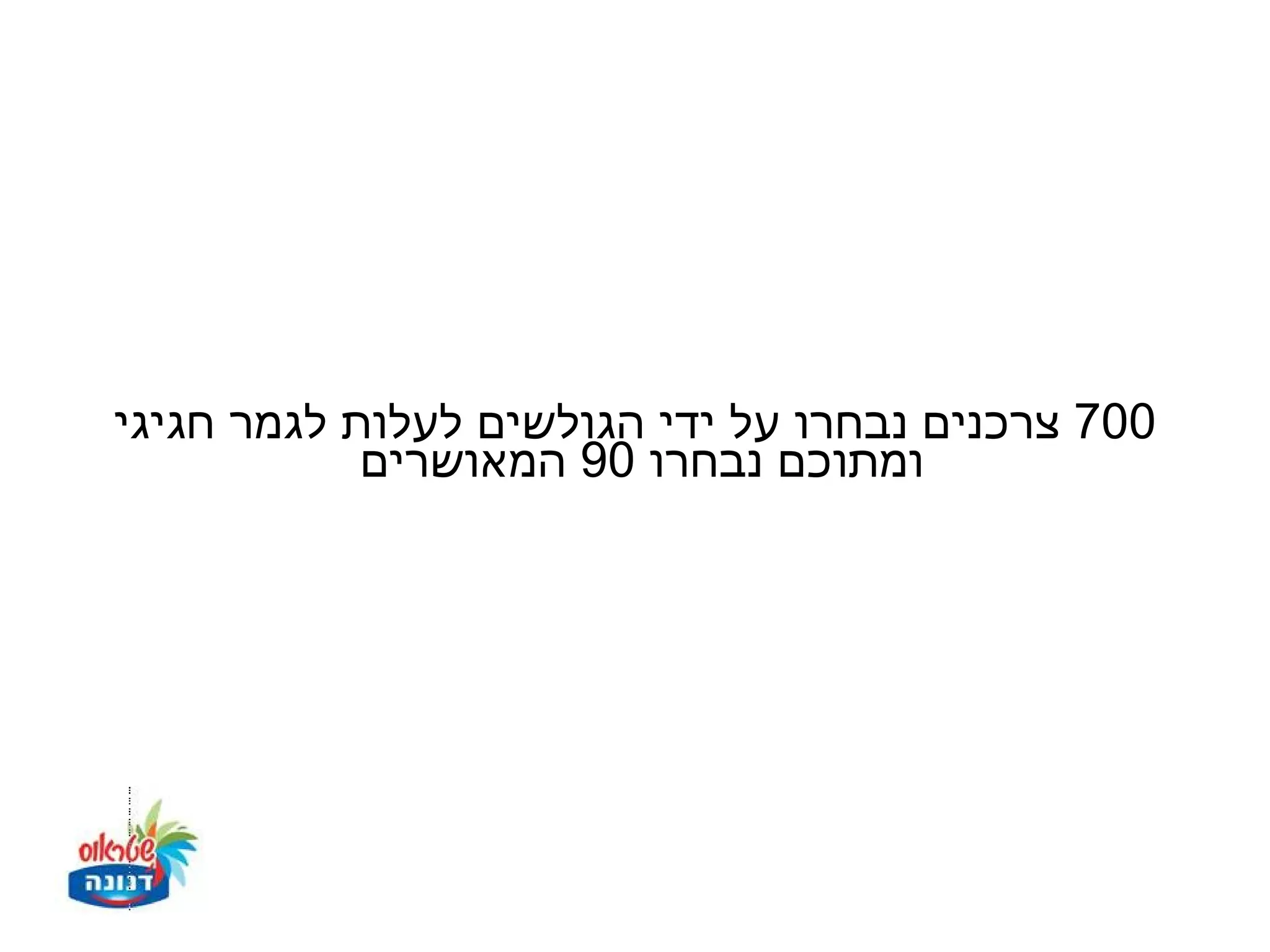 ‫007 צרכנים נבחרו על ידי הגולשים לעלות לגמר חגיגי‬
            ‫ומתוכם נבחרו 09 המאושרים‬
 