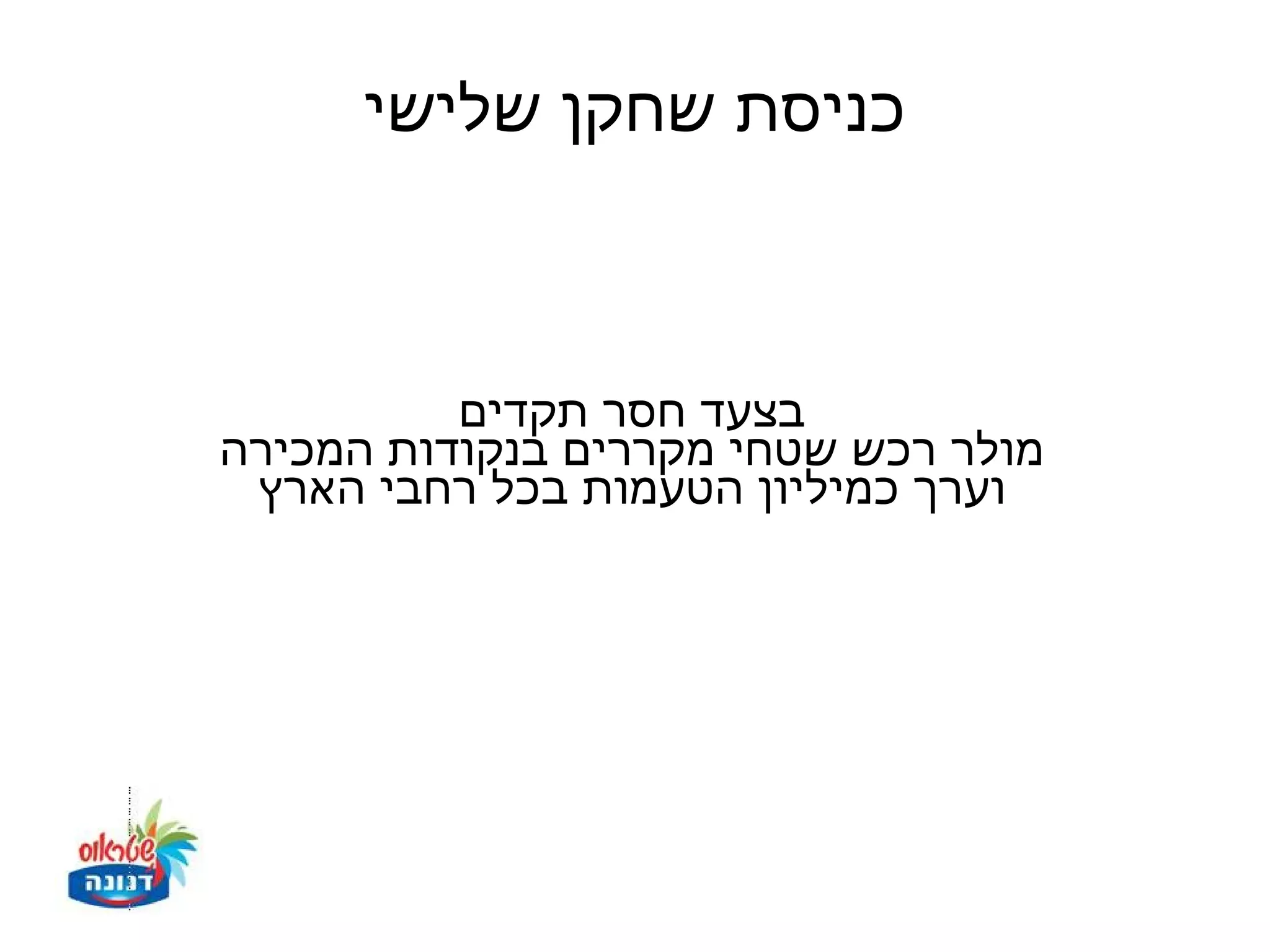 ‫כניסת שחקן שלישי‬



          ‫בצעד חסר תקדים‬
‫מולר רכש שטחי מקררים בנקודות המכירה‬
 ‫וערך כמיליון הטעמות בכל רחבי הארץ‬
 