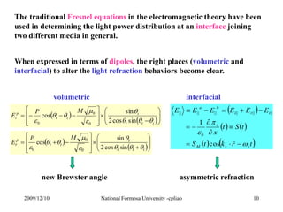 The traditional Fresnel equations in the electromagnetic theory have been 
used in determining the light power distributio...