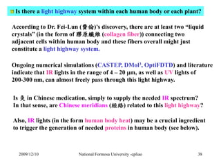 Is there a light highway system within each human body or each plant? 
According to Dr. Fei-Lun (費倫)’s discovery, there ar...