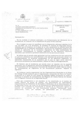 2009.07.08 CARTA RESPUESTA DEFENSOR DEL PUEBLO A CGTFESANCAT SOBRE JUBILACION PARCIAL
