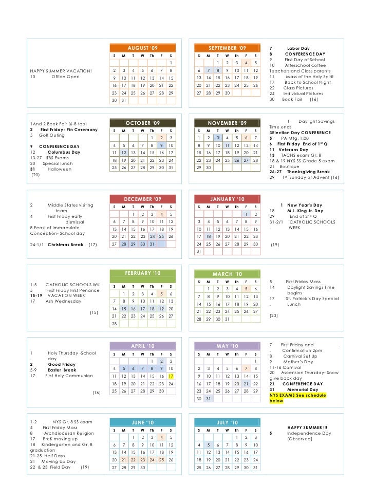 2009 2010 Calendar On One Page For Download