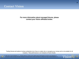 For more information about managed futures, please contact your Vision affiliated broker. Contact Vision 