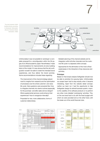 7


                                                                                                                                                                                                                                         -                   ·	
  
                                                                                                                                                                                                                                         -                                                                                                                                           -


                                                                                                                                                                                                                                                             ·	
  
                                                                                                                                                                                                                                         -



                                                                                                                                                                                                                                                             Prototype


·	
                                                                                                                                                                                                                         -




                                                                                                                                                                                                                                                                                                                                                                                         -




·	
  




  Kanäle                                             Pre Sales                                                                   Sales                                                           After Sales
                                                                                                                                                                                                                                                                                         Awareness               Evaluation             Purchase                After Sales
                                                     1. Awareness             2. Evaluation           3. Kauf                                                               4. Delivery / Einlösung               5. After Sales
                                                                                                                                                                                                                                                                                                                Live-Webdemo,       Materialien hinterlegt   kostenfreier Support,
                                                     Wie können wir mehr      Wie helfen wir          Auf welche Art können unsere Kunden unsere                            Wie lösen wir die Value Proposition   Welchen Support bieten                                              Suchmaschinenleads                                                      User-Selbsthilfe und
                                                                                                                                                                                                                                                                                                              Screencasts, Cases,      zu Kauf- und
                                                                                                                                                                                                                                           Bachelor Thesis




                                                     Bewusstsein für
                                                     unsere Produkte und
                                                                              unseren Kunden,
                                                                              unsere Value
                                                                                                      spezifischen Produkte und Services erwerben?                          gegenüber unseren Kunden ein?         wir unseren Kunden
                                                                                                                                                                                                                  nach dem Kauf?                                     Website / SEO       Informationen zu     Erfahrungsberichte,   Implementierungs-         Austausch (Forum,
                                                     Services schaffen?       Proposition zu                                                                                                                                                                                         Trends, Produkten etc.    FAQ, Forum, etc.           prozess
                                                                              evaluieren?                                                                                                                                                                                                                                                                    FAQ, Handbücher, ...)
  Kanäle                                             Awareness                Evaluation              Kaufentscheidung            Kauf                Implementierung       Testphase             Launch          Nutzung
                                                                                                                                                                                                                                                                                        Optimierung auf
  Eigene    Direkt     Direktkontakt                                          Livedemo und Vor-       Vertragsverhandlungen, Workshops, Schulungen
                                                                                                                                                                                                                                                                                      Schlüsselphrasen /
  Kanäle               (Mail, Telefon, persönlich)                            Ort-Präsentationen        siehe Implementierungsprozess (Schmiedgen u. a., 2009, S. 77 ff.)
                                                                                                                                                                                                                                                                      Blog / SEO
                                                                                                                                                                                                                                                                                      Informationen über
                       Support-Hotline
                                                                                                                                                                                                                                                                                      Technik und Trends
                       Werbung                       Printanzeigen in Personalmagazinen

                       Website                       SEO-Maßnahmen            Case Studies,
                                                                              Anfrage für                                                                        !                  !                      !                 !                                          Hotline /                                 Infohotline,           Hilfe und             kostenpflichtiger
                                                                              Livedemo                                                                                                                                                                                                                          Pr—sentations-      Implementierungs-
                                                                                                                                                                                                                                                                     Direktkontakt                              vereinbarungen          betreuung
                                                                                                                                                                                                                                                                                                                                                                   Support
                       Messe                         Kundenakquise am Stand durch Verteilung                                                                                                                      Live Support auf der
                                                     Informationsmaterialien, Vereinbarung von                                                                                                                    Messe für bestehende
                                                     Präsentationsterminen und Livepräsentationen                                                                                                                 Kunden
                                                     auf der Messe
                                                                                                                                                                                                                                                                                        Bewerbung von
                       Vortragsveranstaltungen       Fachvorträge zu
                                                     HR-Themen
                                                                              Vereinbarung
                                                                              Präsentationstermin                                                                                                                                                                    Werbung, SEM        Unternehme,
                                                                                                                                                                                                                                                                        und PR          Produkten und
                       Direktmarketing               Ankündigung neuer Produkte bzw. Termine
                                                     über sporadische Newsletter                                                                                                                                             !                                                         Schlüsselphrasen

            Indirekt   Public Relations              Fachartikel in Personalmagazinen

                       Kunden-»Word of Mouth«                                 Vermittlung eines Präsentationstermins              Beratung des                                                                                                                                       Expertise zeigen bzgl.
                                                                                                                                  geworbenen                                                                                                                           Vortr—ge       Technik, Trends und
                                                                                                                                  Kunden durch
                                                                                                                                  den Lead
                                                                                                                                                                                                                                                                                          HR-Wissen

  Partner              Personalorganisations-                                 Vermittlung eines Präsentationstermins und Begleitung des Kaufprozesses auf Kundenseite
  -kanäle              und Prozessberater
                       (Dr. Gerke Associates)
                                                                                                                                                                                                                                                                                                                                                               Live Support auf
                                                                                                                                                                                                                                                                                         Gespr—che,
                       TMP-Vertrieb                                                                                                                                                                                                                                     Messe            Messeleads                                                             der Messe für
                                                                                                                                                                                                                                                                                                                                                               Bestandskunden
                       Sonstige Leads
                       (Monster o. ä.)
 