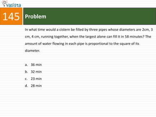 145   Problem

      In what time would a cistern be filled by three pipes whose diameters are 2cm, 3
      cm, 4 cm, running together, when the largest alone can fill it in 58 minutes? The
      amount of water flowing in each pipe is proportional to the square of its
      diameter.


      a. 36 min
      b. 32 min
      c. 23 min
      d. 28 min
 