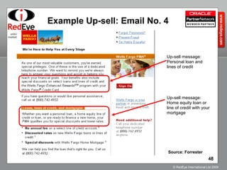 Example Up-sell: Email No. 4 Up-sell message: Personal loan and lines of credit Up-sell message: Home equity loan or line of credit with your mortgage Source: Forrester 