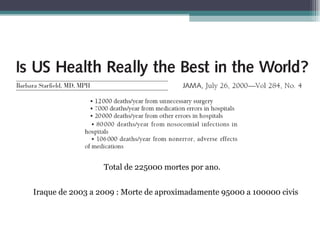 Total de 225000 mortes por ano. Iraque de 2003 a 2009 : Morte de aproximadamente 95000 a 100000 civis 