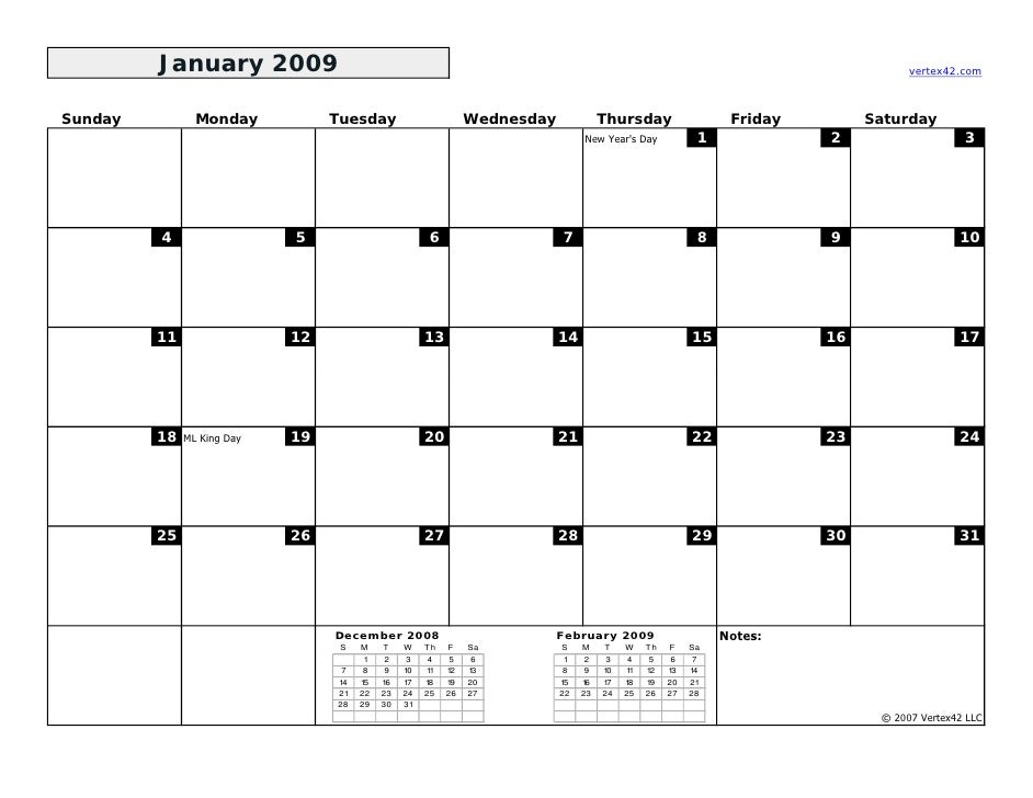 2009 Monthly Calendar Bw Landscape