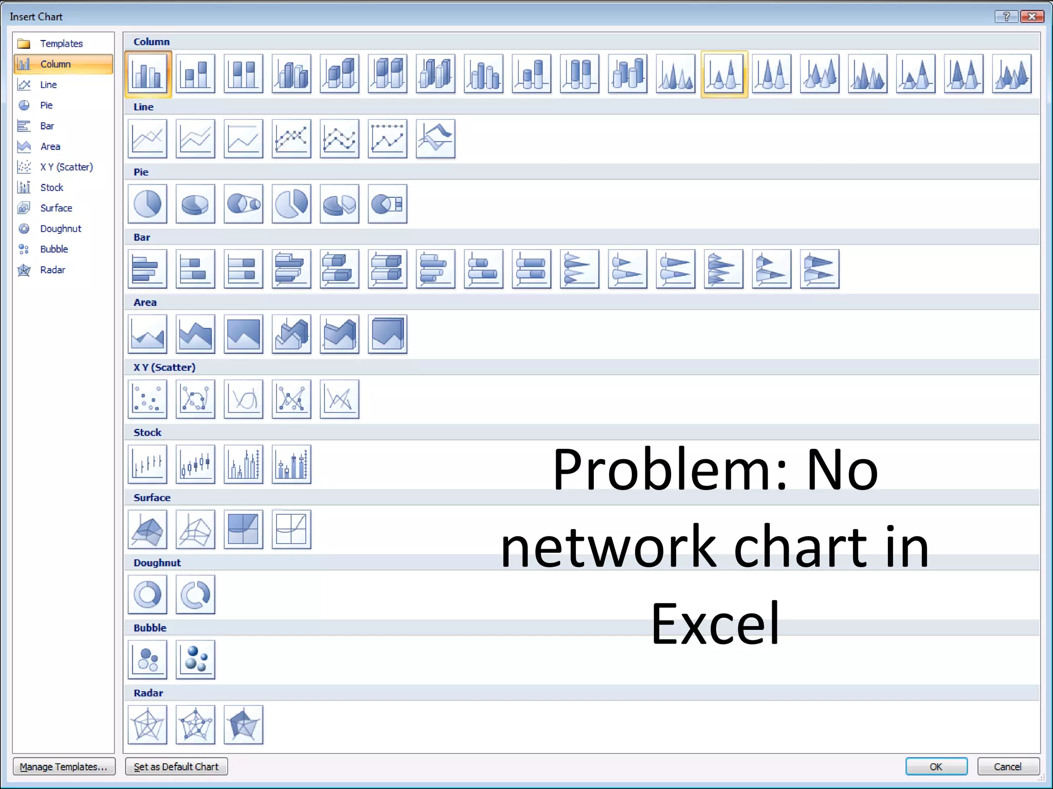 Problem: No network chart in Excel 
