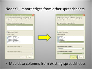 NodeXL: Import edges from other spreadsheets Map data columns from existing spreadsheets  