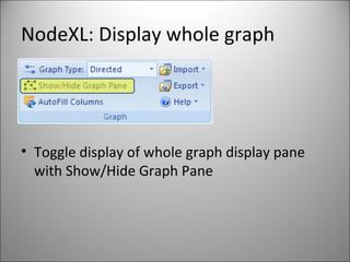 NodeXL: Display whole graph Toggle display of whole graph display pane with Show/Hide Graph Pane 