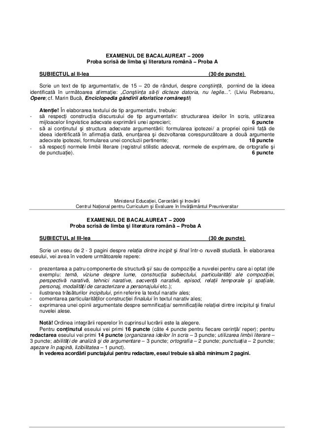 Variante Bac Romana 2009