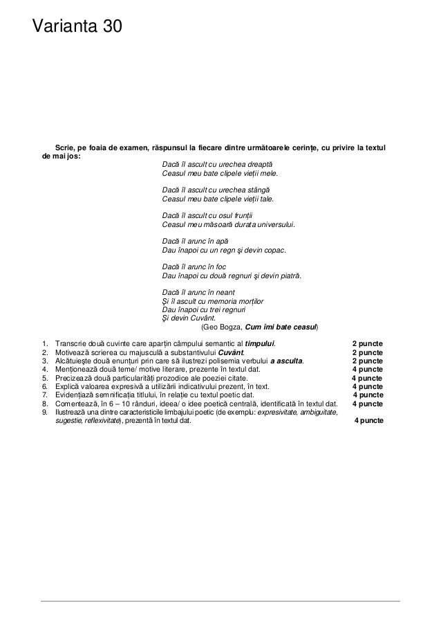 Variante Bac Romana 2009
