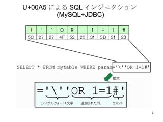 U+00A5 による SQL インジェクション (MySQL+JDBC) 