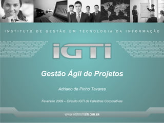 Gestão Ágil de Projetos Adriano de Pinho Tavares Fevereiro 2009 – Circuito IGTI de Palestras Corporativas 