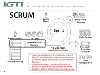 Antes de cada Sprint, o time seleciona o Sprint Backlog, que ele vai se comprometer a entregar no final do Sprint, iniciando do topo do Product Backlog. O time cria um plano a executar no nível de tarefas, de acordo com a estimativa em horas. Cada um do time, colabora com sua experiência. 