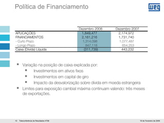 WEG 4T08 Apresentação Teleconferecia Resultados