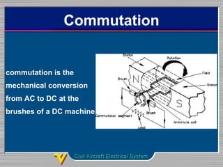 Commutation
commutation is the
mechanical conversion
from AC to DC at the
brushes of a DC machine
 
