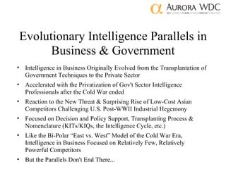 Evolutionary Intelligence Parallels in Business & Government <ul><li>Intelligence in Business Originally Evolved from the ...