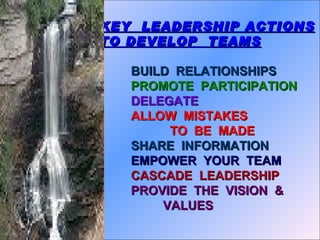 KEY  LEADERSHIP ACTIONS TO DEVELOP  TEAMS BUILD  RELATIONSHIPS PROMOTE  PARTICIPATION DELEGATE ALLOW  MISTAKES   TO  BE  M...