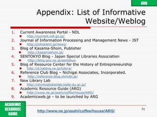 Future of Academic Publishing and Academic Content49ARGACADEMIC RESOURCE GUIDE http://www.ne.jp/asahi/coffee/house/ARG/