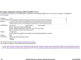 01/04/2009 NCBO Seminar Series::Michel Dumontier 
