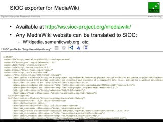 SIOC exporter for MediaWiki <ul><li>Available at  http://ws.sioc-project.org/mediawiki/ </li></ul><ul><li>Any MediaWiki we...