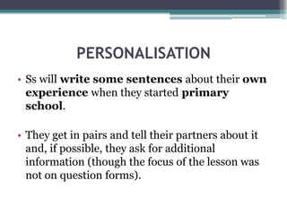 SENTENCE TRANSFORMATIONUsing the sentences written on the board as reference, T will ask Ss to go back to their seats and tells them that the information in the sentences in Part c of the activity is all incorrect, so they will need to transform the sentence into the negative form first and write the correction based on the information in the text. Ss are assigned some time to work individually, they check their answers with a partner and T has a final round-up to check answers as a group, orally and writing specific items which need special attention on the board.