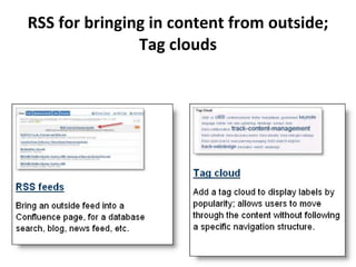 RSS for bringing in content from outside; Tag clouds 