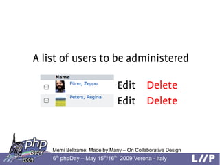 A list of users to be administered

                              Edit Delete
                              Edit Delete


...