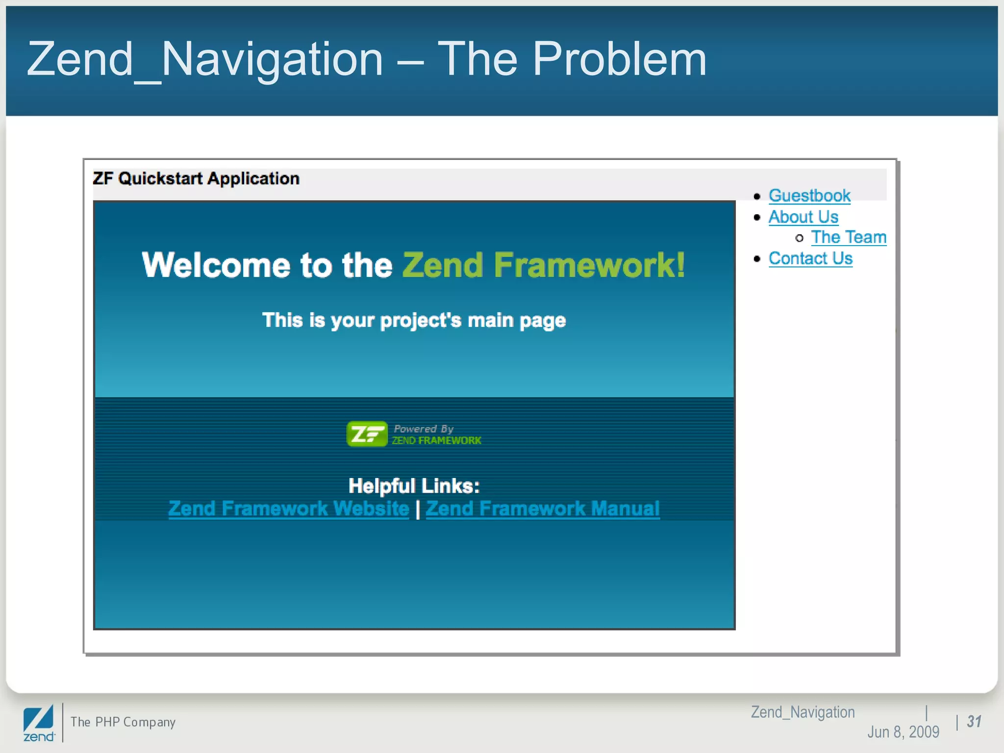 Zend_Navigation – The Problem |  Jun 10, 2009 Zend_Navigation |  